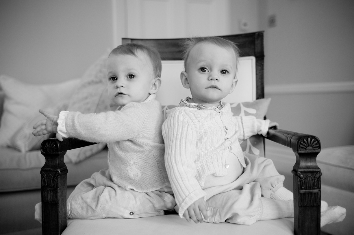 black & white portrait twins, South London